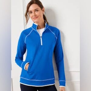 Talbots XS PERFORMANCE INTERLOCK HALF-ZIP PULLOVER BLUE TOP SHIRT